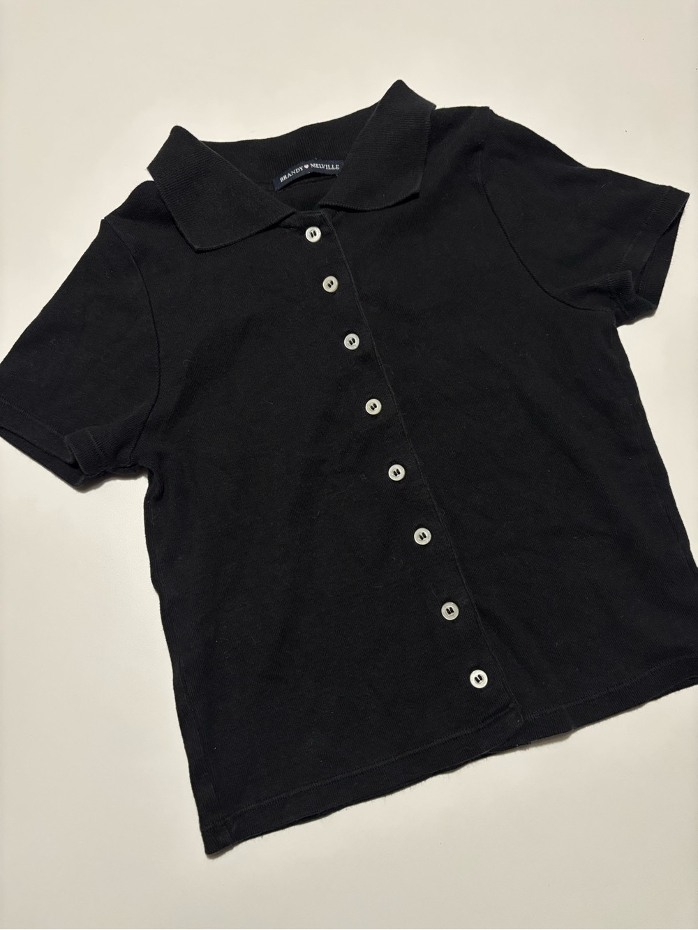 Brandy Melville Black Minimalist Button Up Cotton Baby Tee